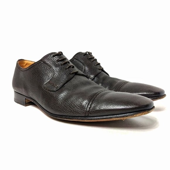 Bally Dark Rich Brown Saele Grained Texture Leather Derby Shoes size 9.5D main image 10